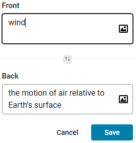 Final popup for creating a flashcard